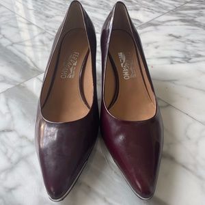 Ferragamo Burgundy Patent Pumps